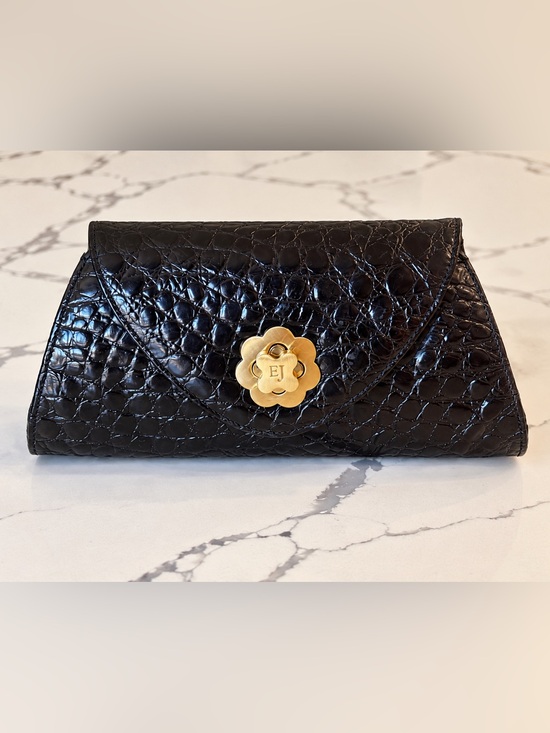 Eric Javits Handbags - Vintage Eric Javits Black Crocodile Embossed Leather Clutch Bag  EJ 1990-2000